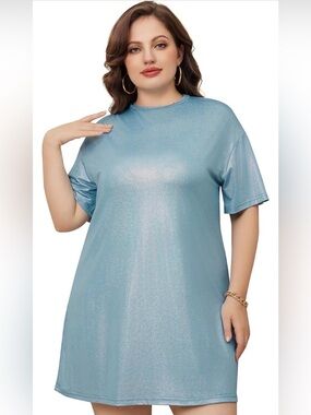 ✨3/$20  Metallic Light Blue T-Shirt Party Dress XXL✨